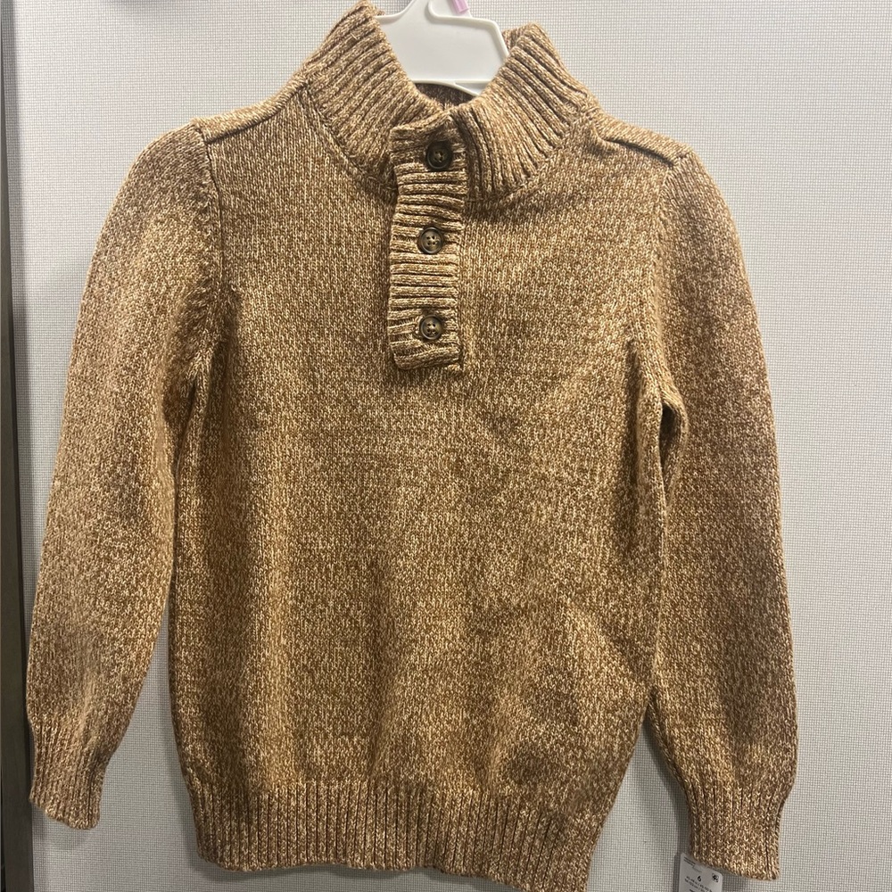 NWT Carter’s Chunky Knit Preppy Marled Tan Sweater with Button Collar Boys 6/6A